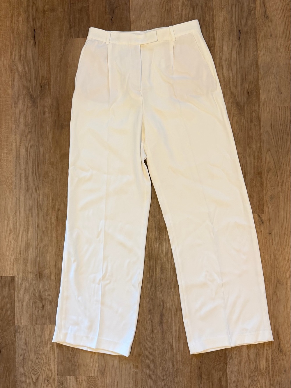 Zara White High Rise Wide Leg Trouser Pants Size Large
